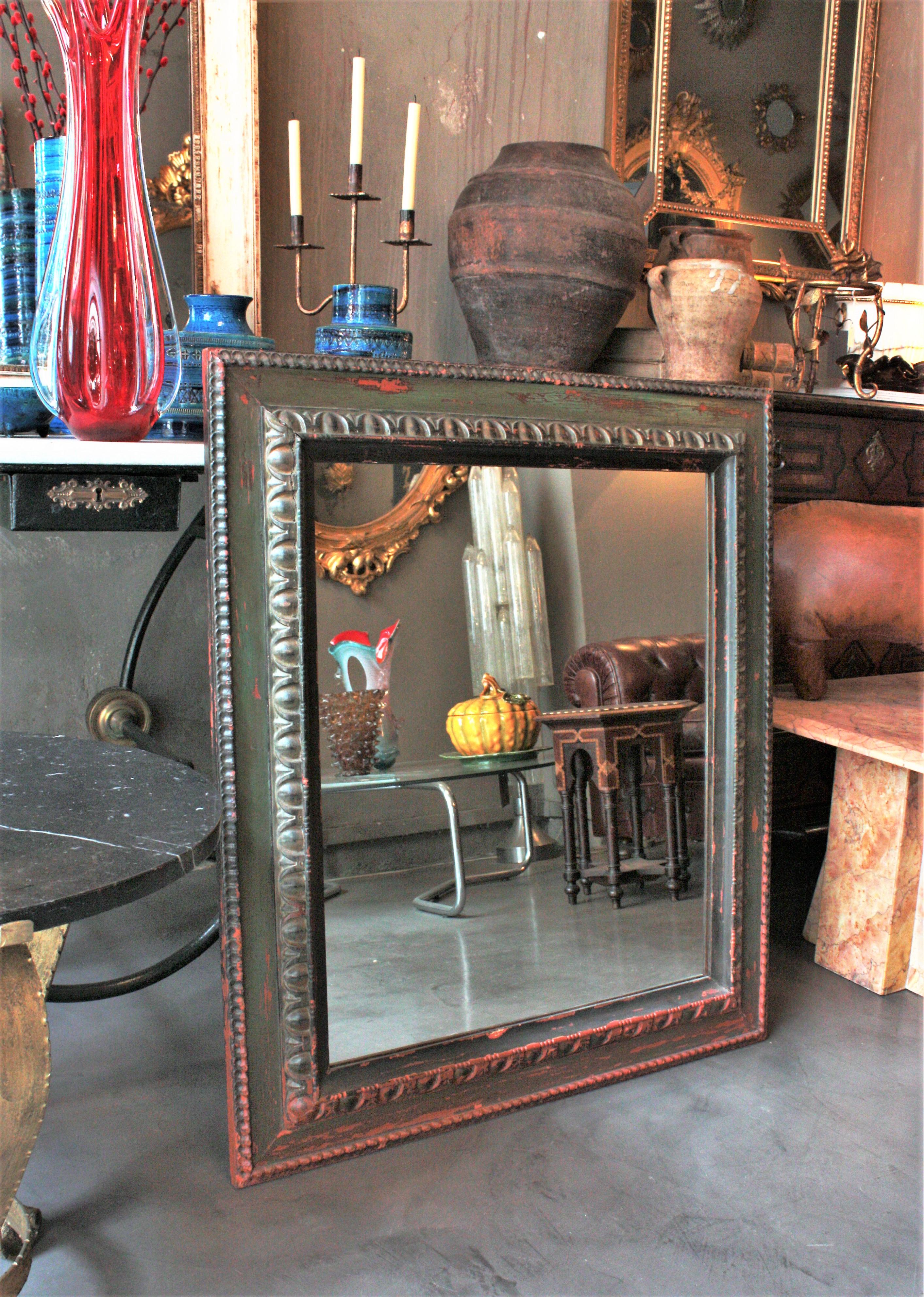 Spanish Carved Mirror with Green Patina 3