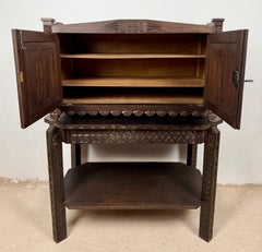 Spanish Carved Oak Bargueño on Stand, 20th Century