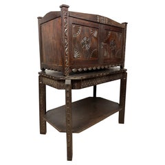 Spanish Carved Oak Bargueño on Stand, 20th Century