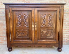 Spanish Carved Oak Cabinet with Geometric Panels, Early 20th Century