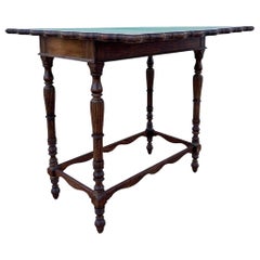 Spanish Carved Oak Games Table with Original Green Felt, 1920s