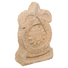 Vintage Spanish Carved-Stone Fleur De Lys Garden Sundial