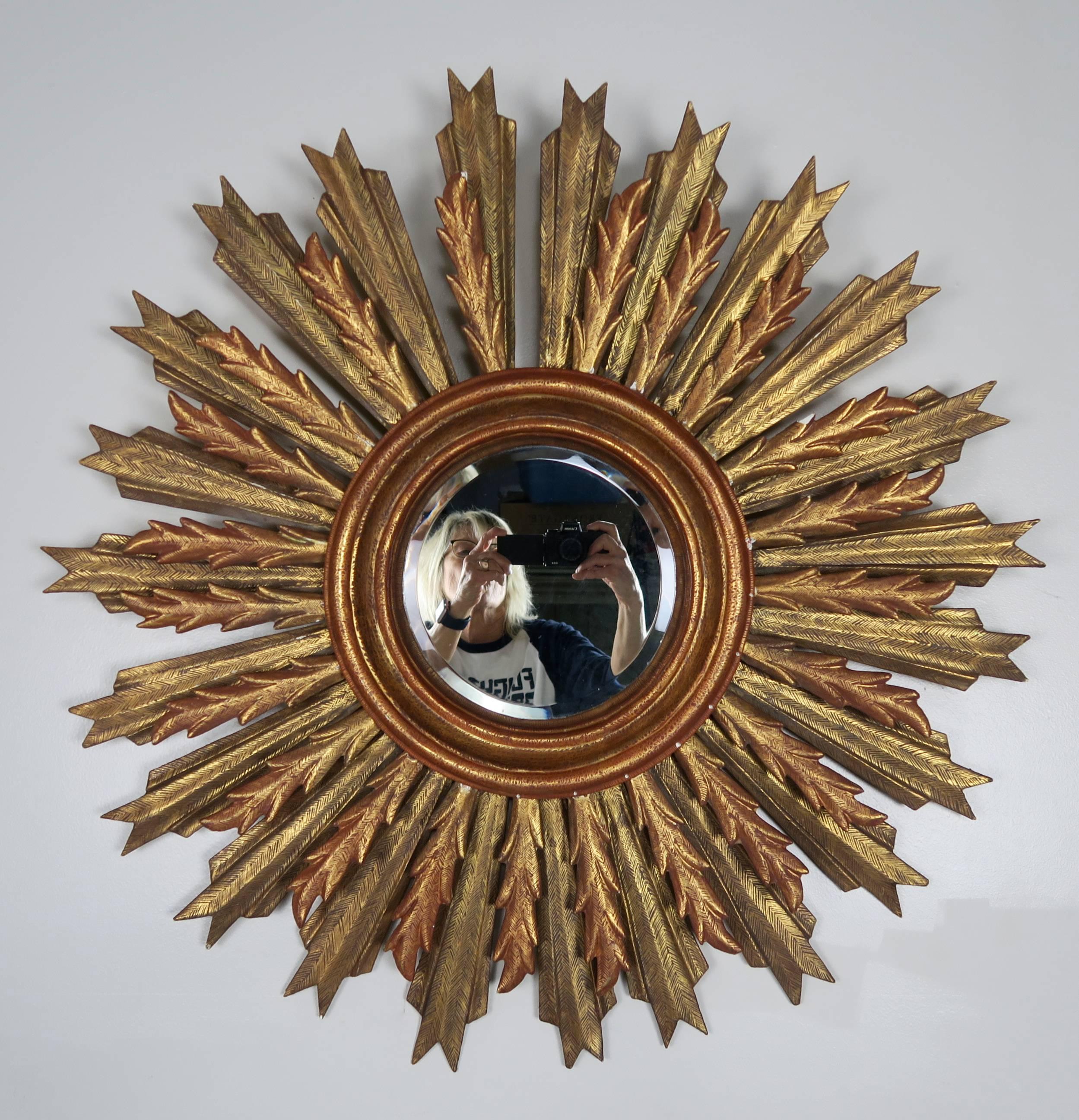 Spanish Carved Sunburst Mirror, circa 1930 4