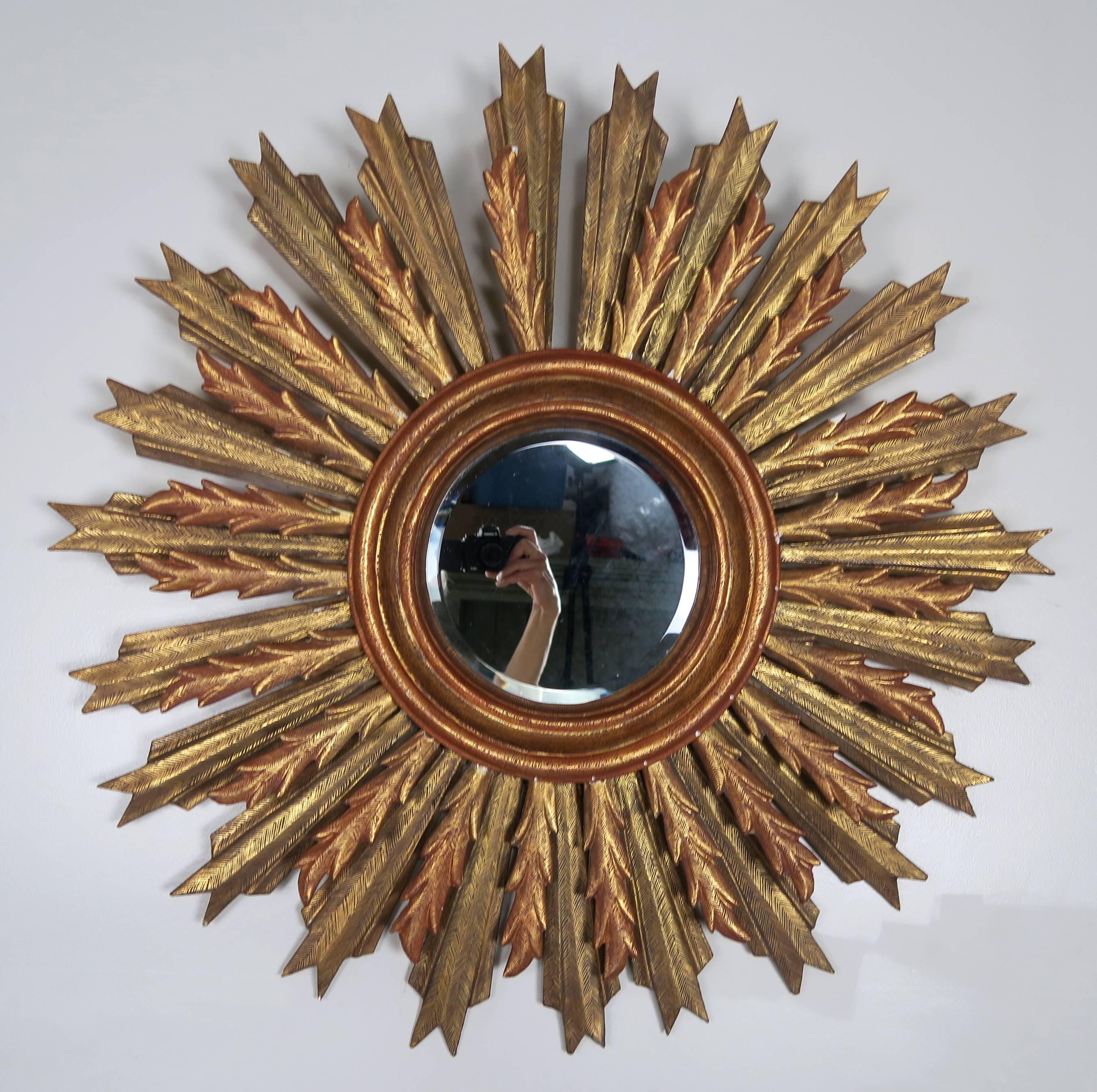 Spanish Carved Sunburst Mirror, circa 1930 5