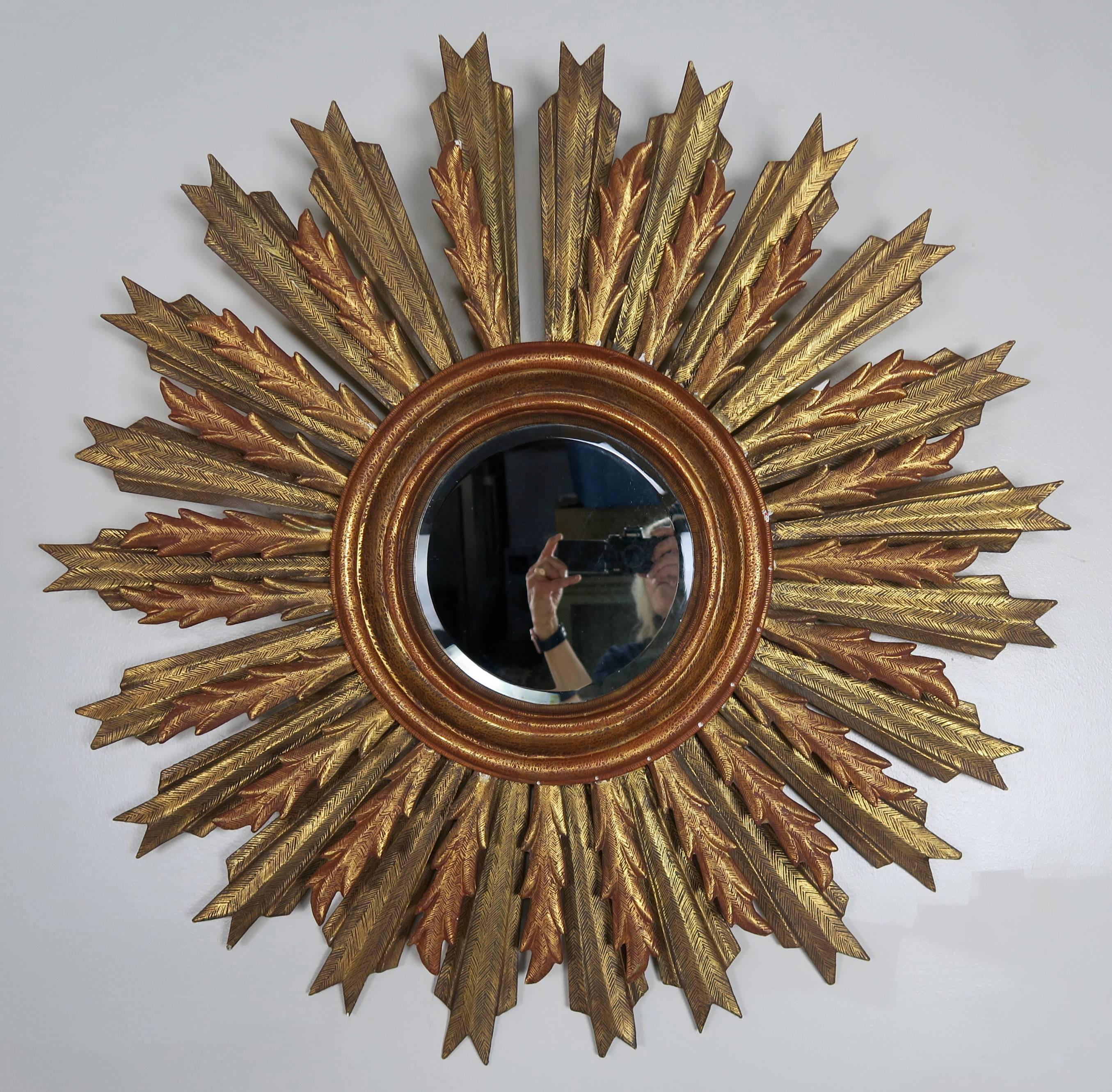 Baroque Spanish Carved Sunburst Mirror, circa 1930
