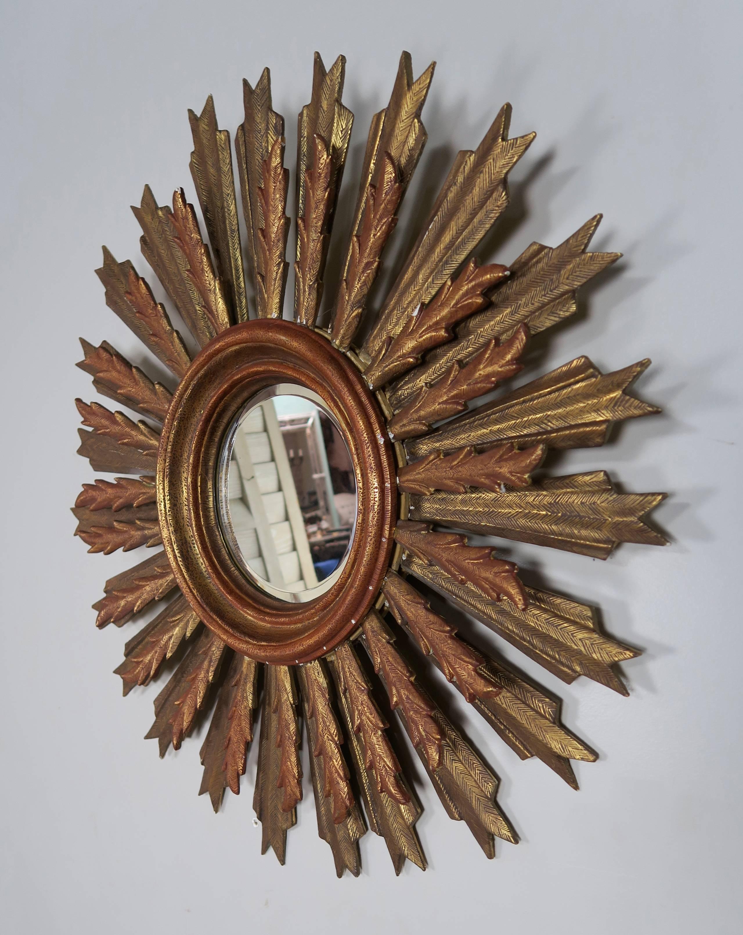 Beveled Spanish Carved Sunburst Mirror, circa 1930