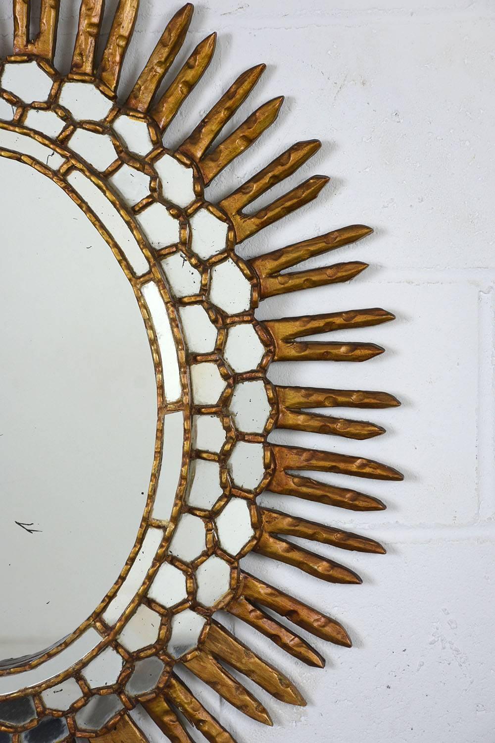 Mid-20th Century Spanish Carved Sunburst Mirror