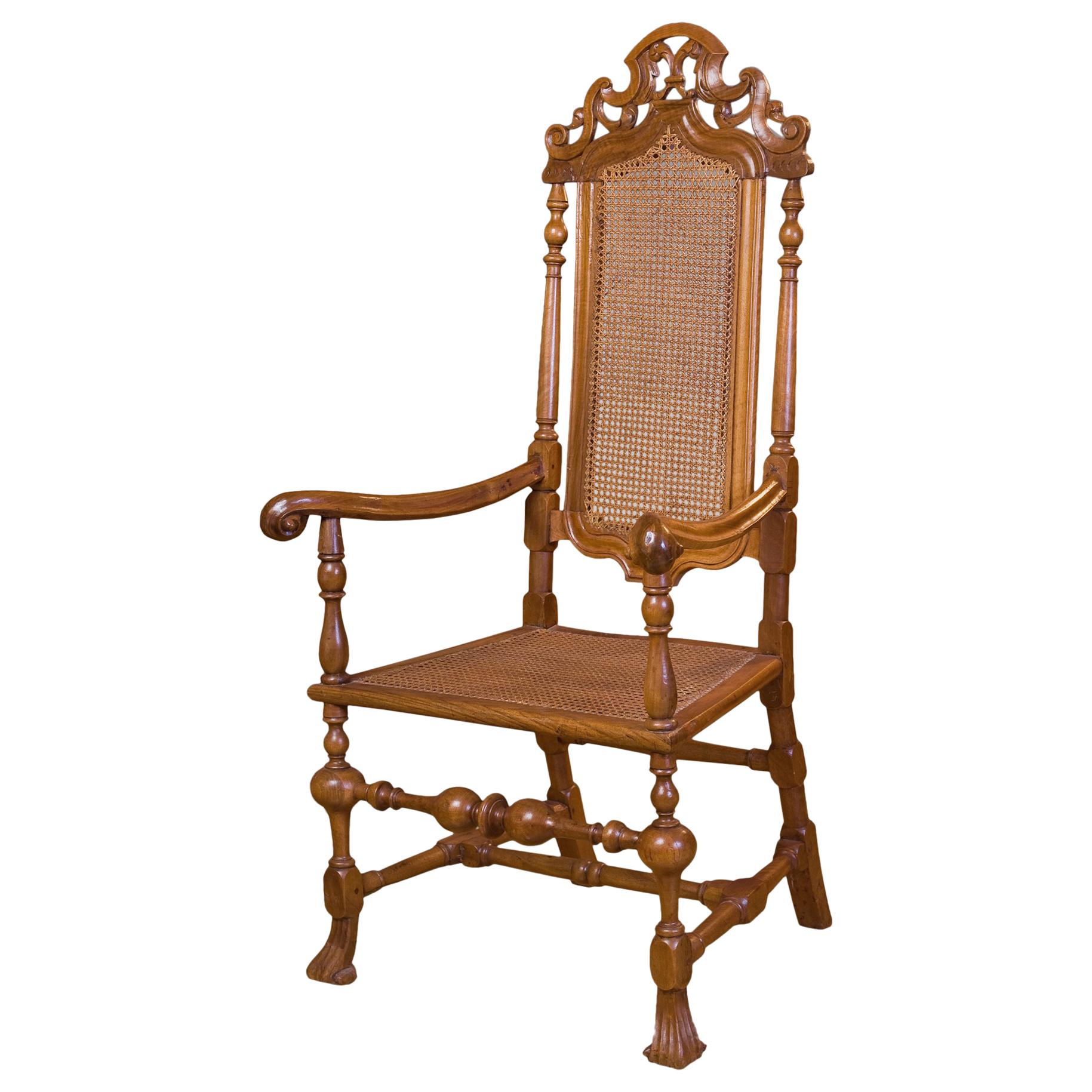 Spanish Carved Walnut Armchair, Late 17th Century