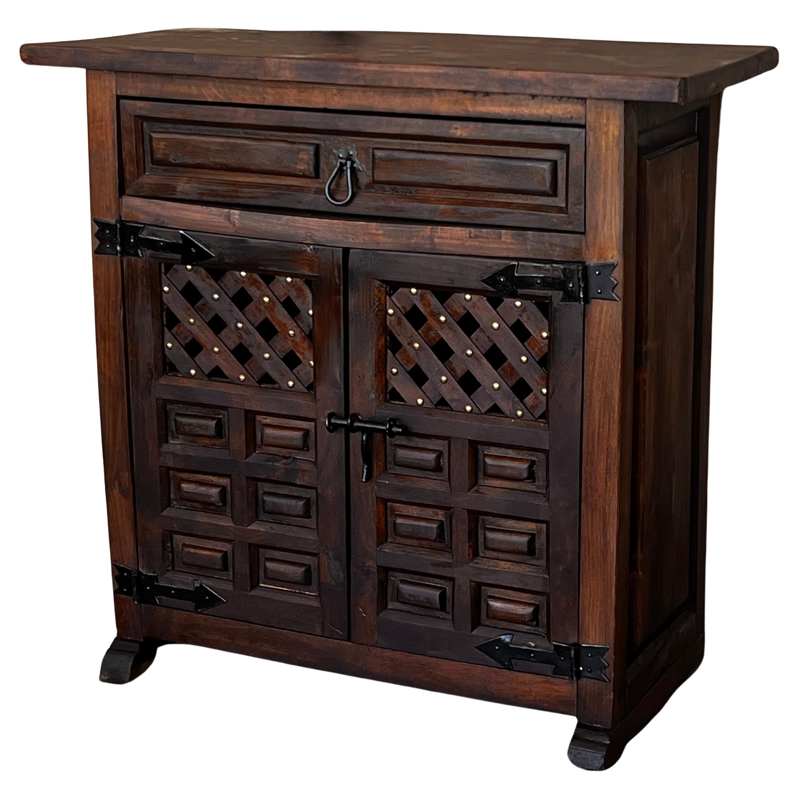 Spanish Carved Walnut Chest of Drawers, Nightstands or Narrow Console, 1920s For Sale