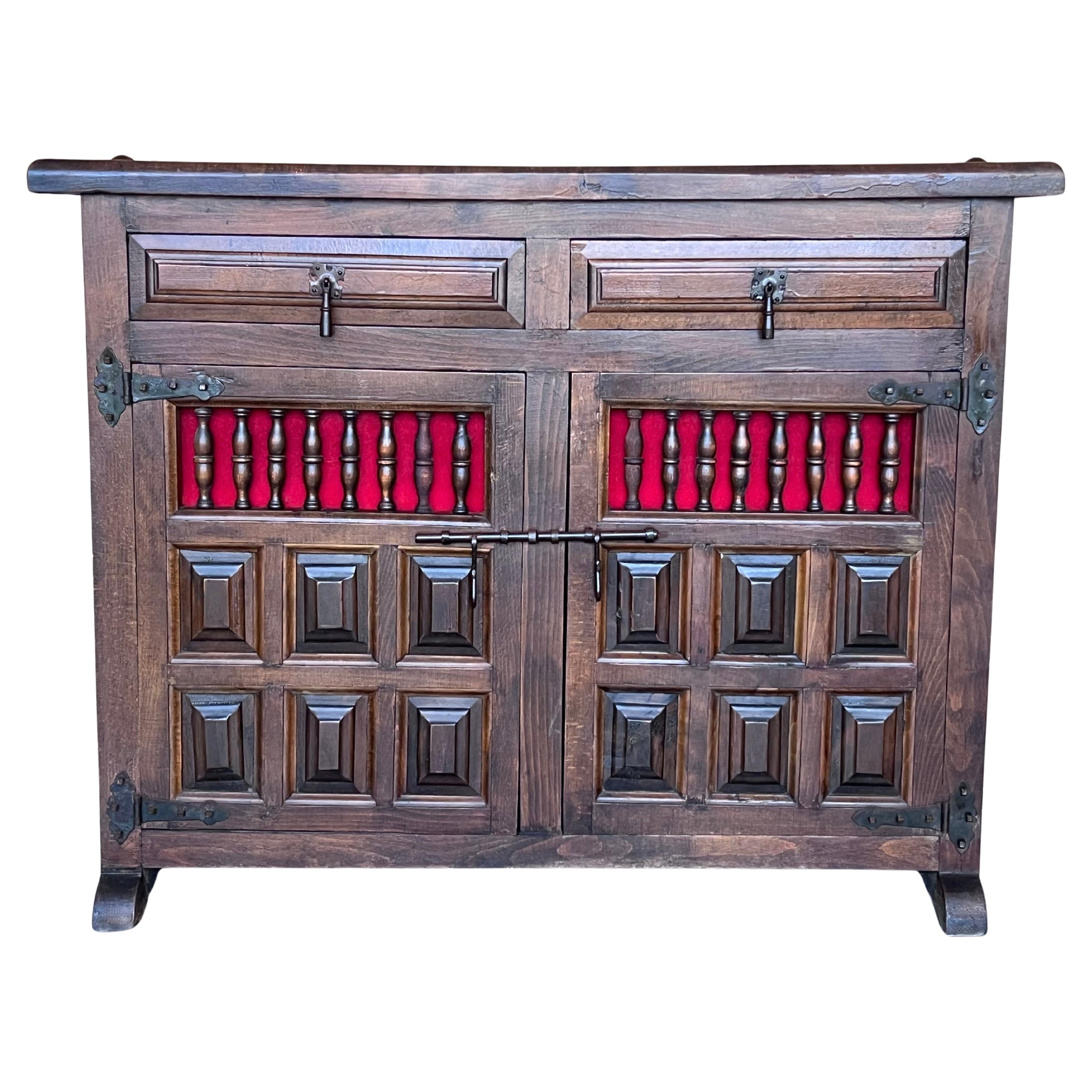 Spanish Carved Walnut Chest of Drawers, Nightstands or Narrow Console, 1920s