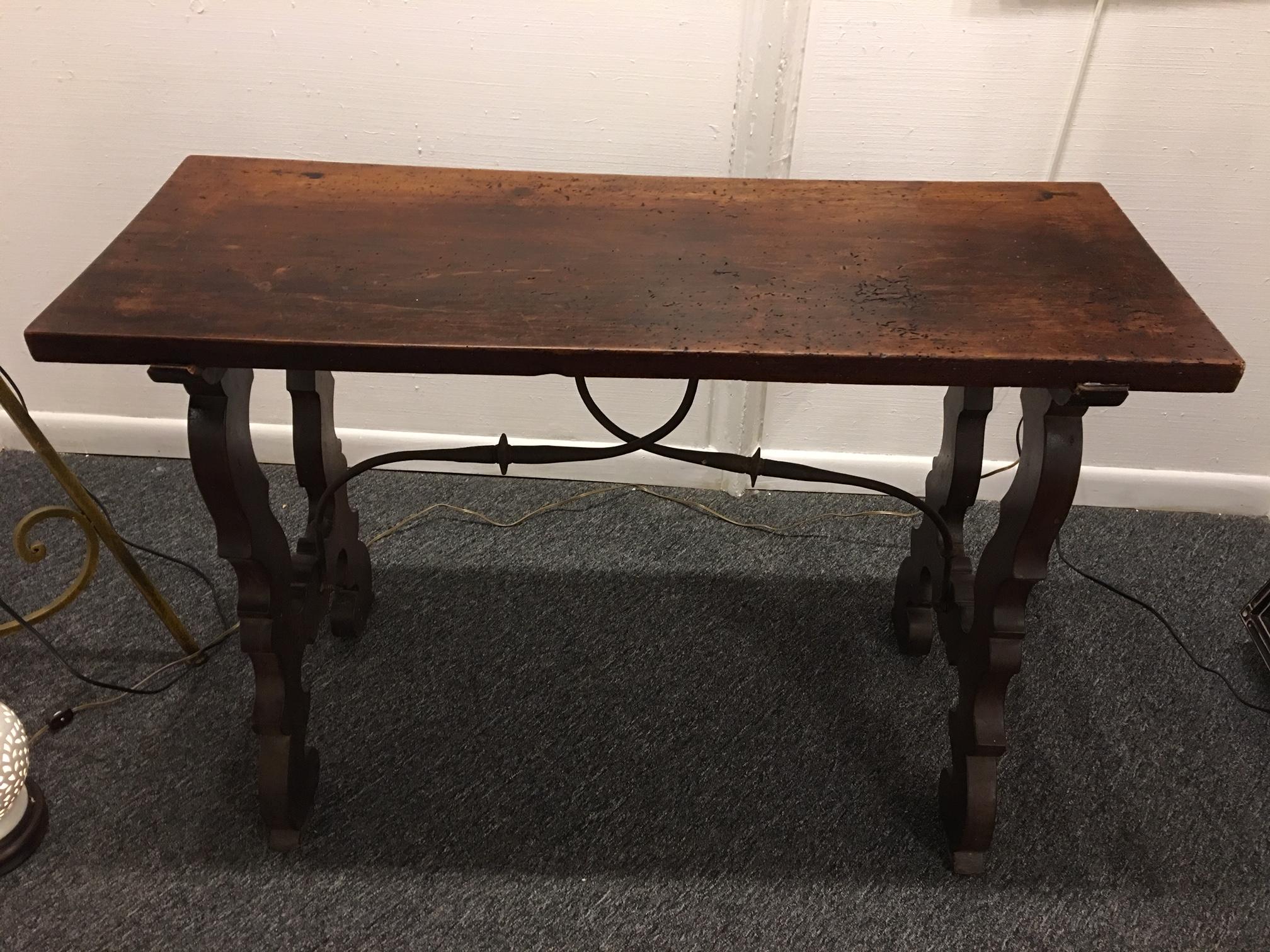 Spanish Carved Walnut Console Table with Iron Stretchers, 19th Century 6