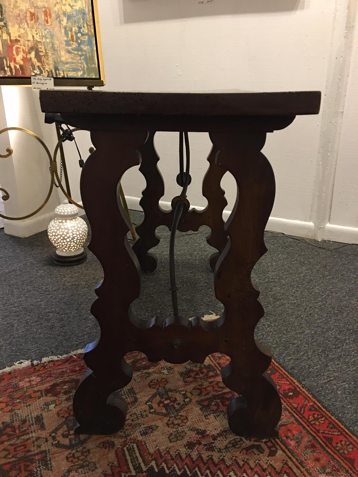 Spanish Carved Walnut Console Table with Iron Stretchers, 19th Century In Good Condition In Savannah, GA