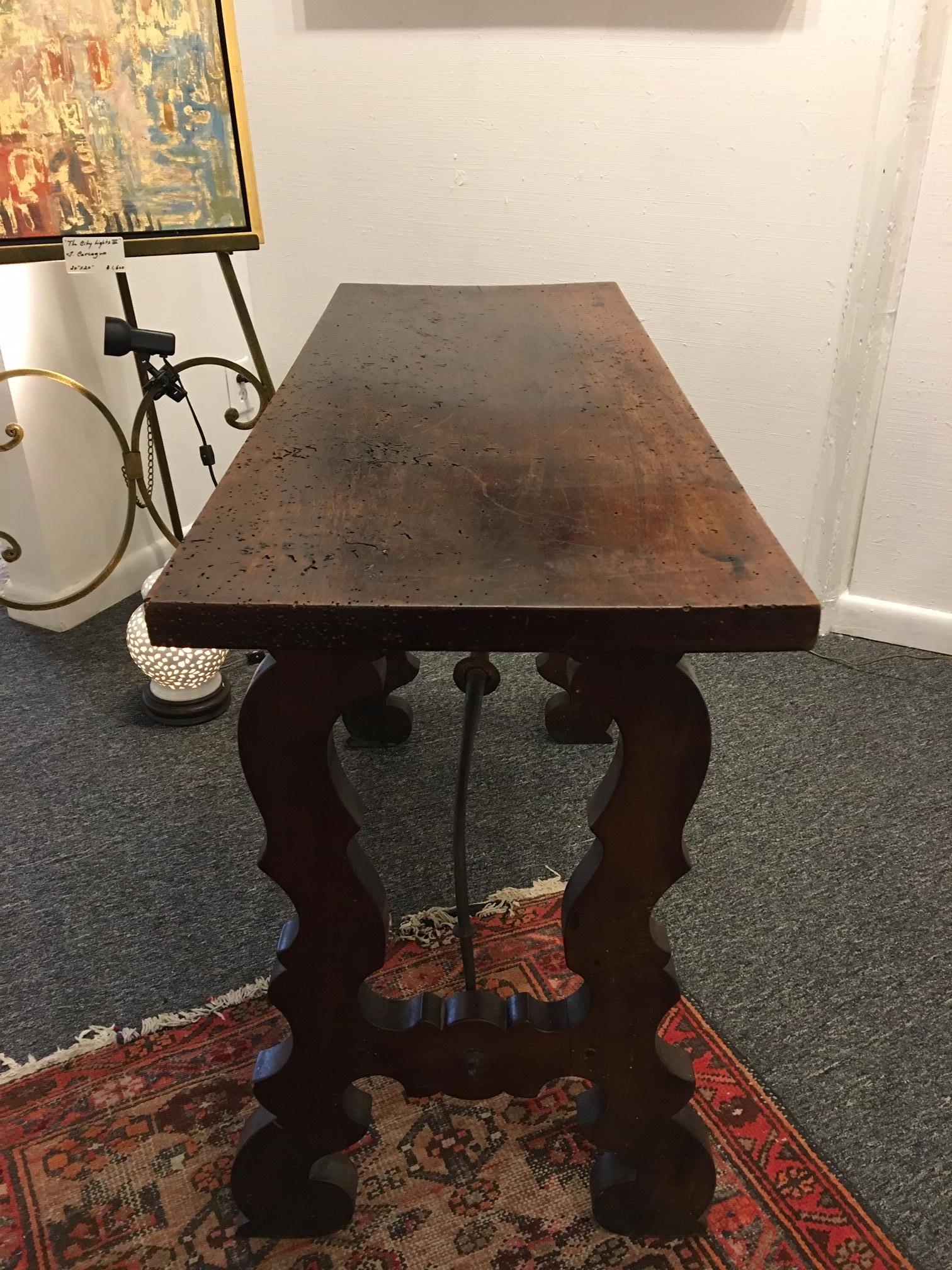 Spanish Carved Walnut Console Table with Iron Stretchers, 19th Century 3