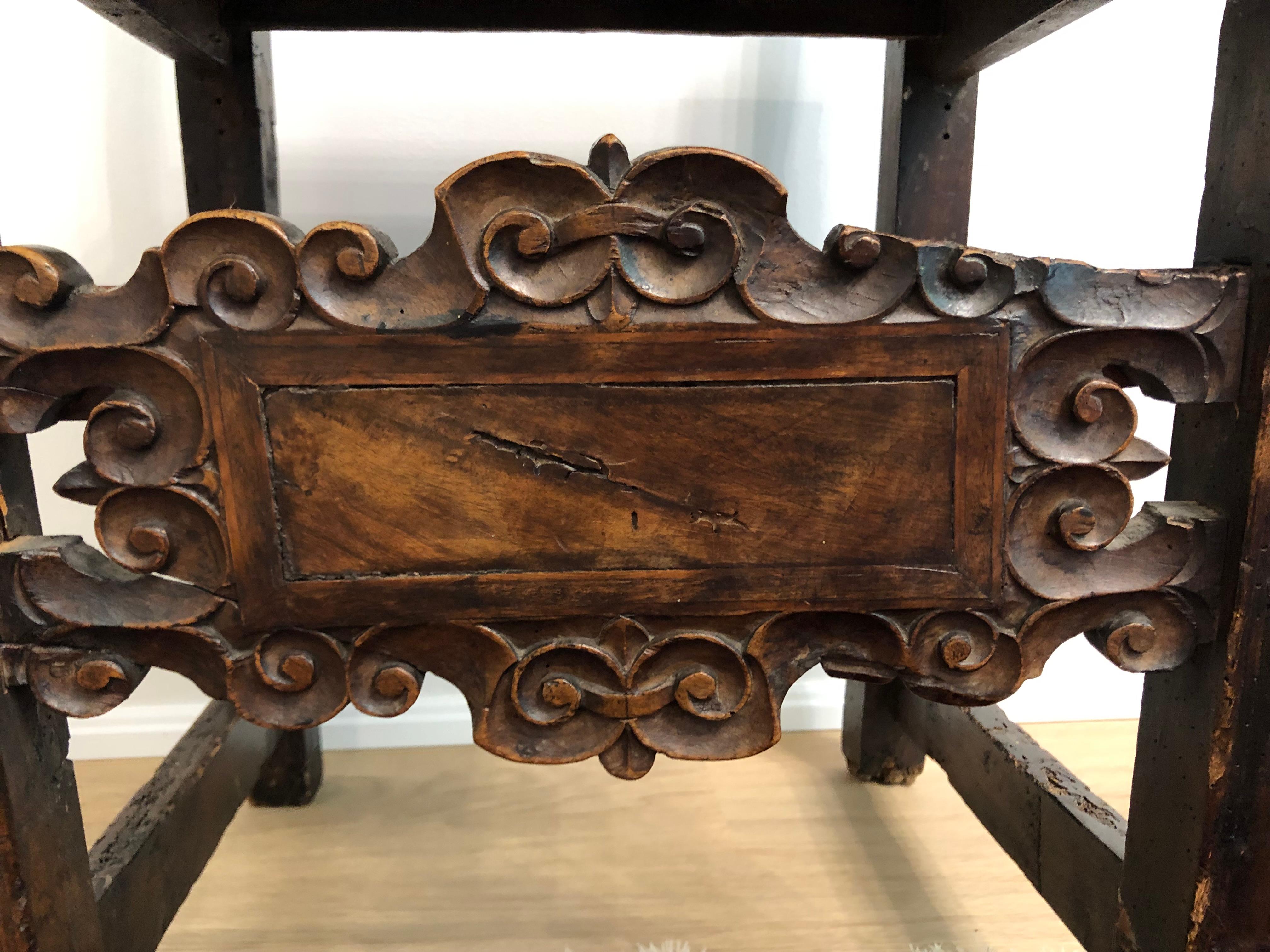 Wood Spanish Carved Walnut Side Chair 17th Century
