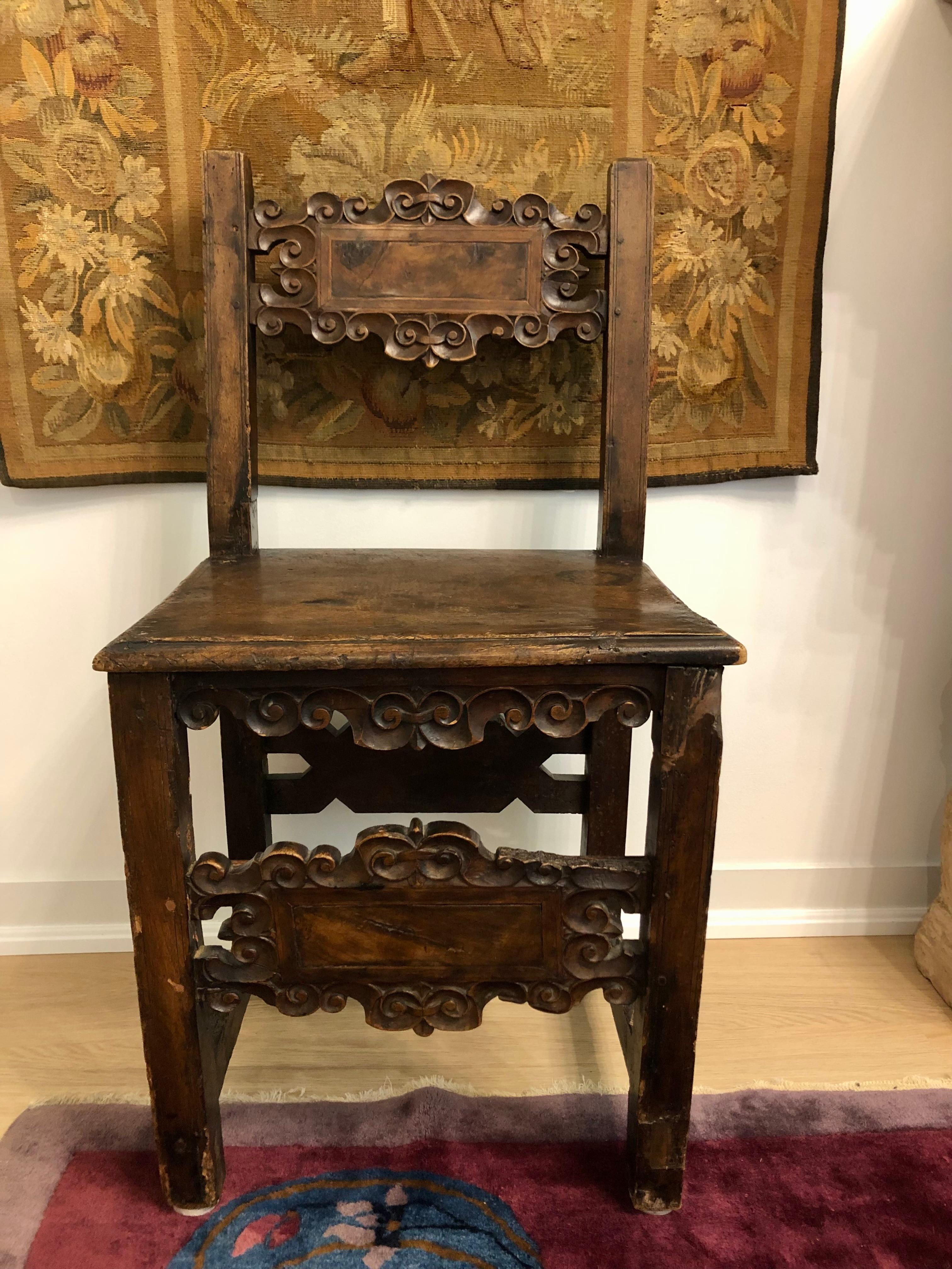 Spanish Carved Walnut Side Chair 17th Century 2
