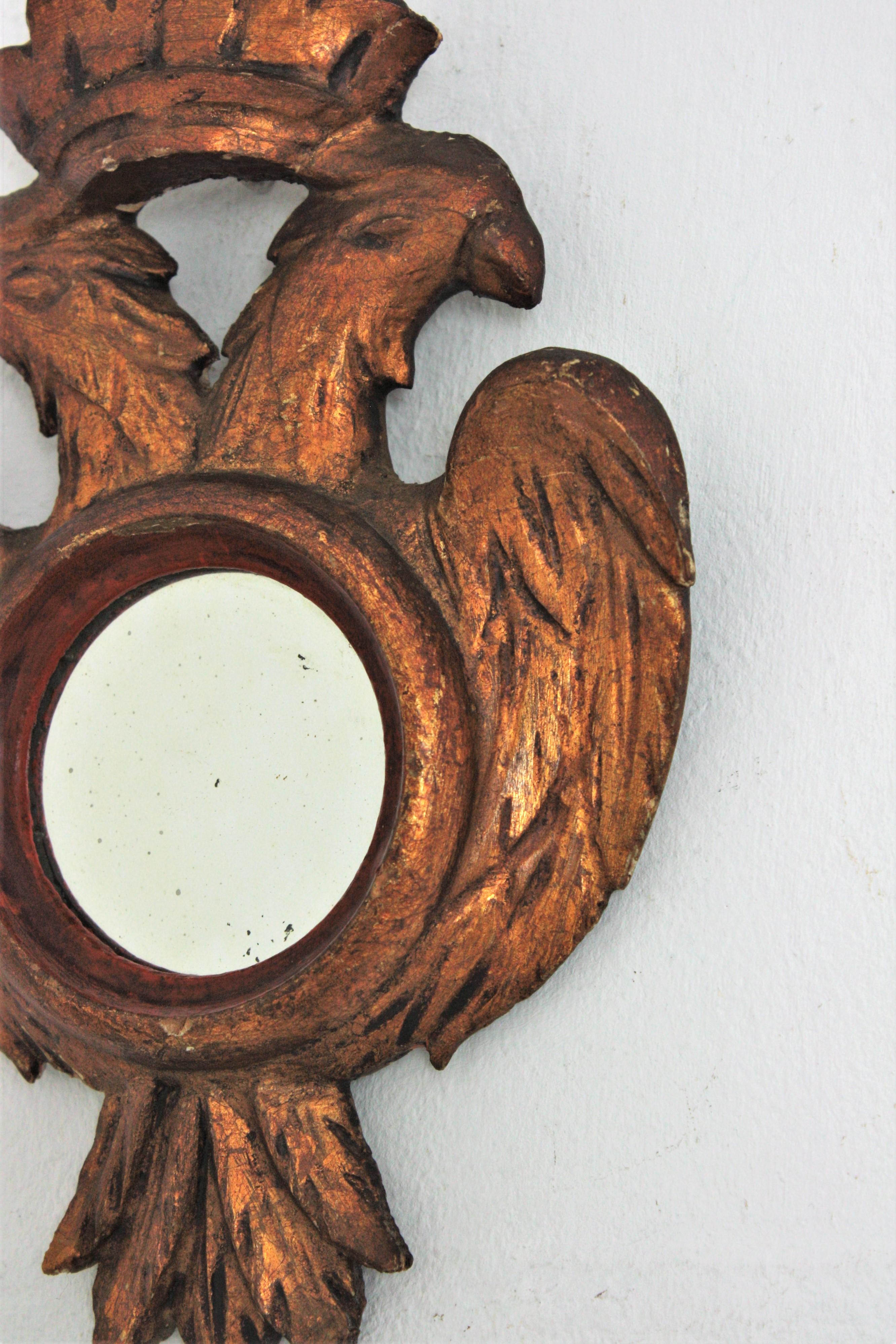 Spanish Carved Wood Double Headed Eagle Mini Sized Mirror For Sale 2