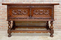 Spanish Carved Wood Sideboard with Floral Decoration, Mid-20th Century