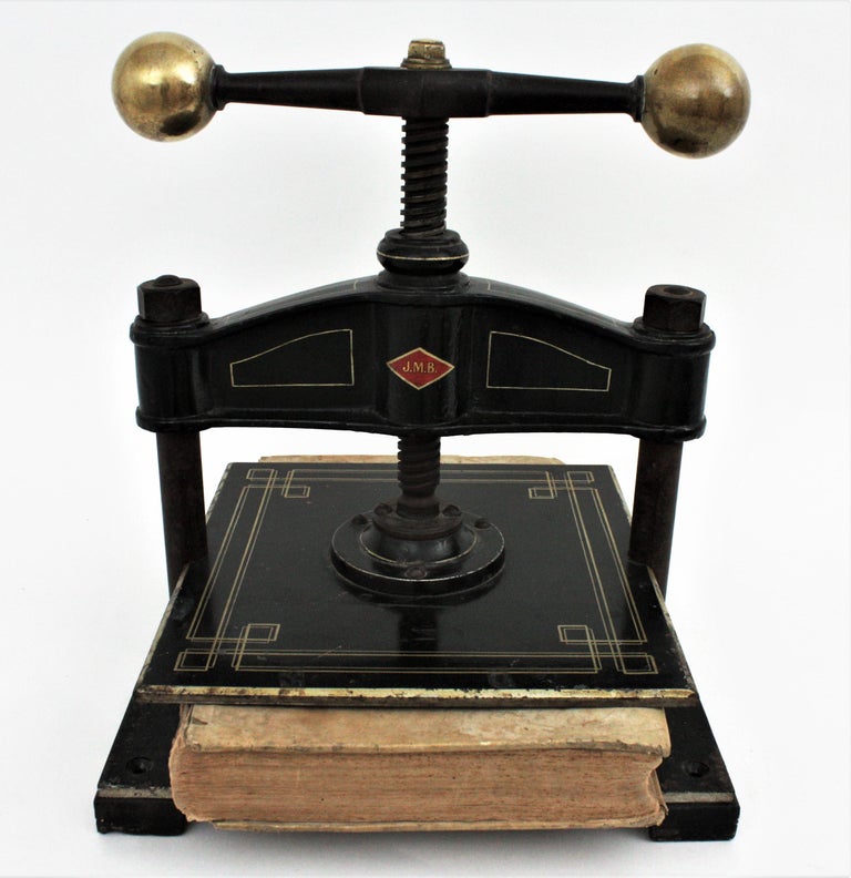 Spanish Cast Iron and Brass Paper Book Press, Early 20th Century at