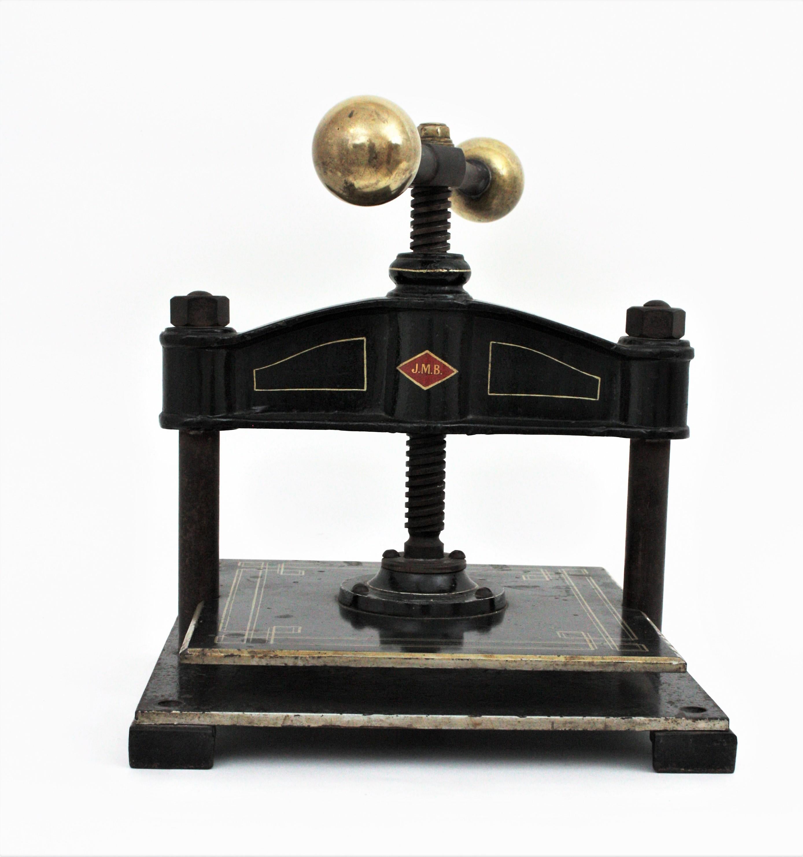 Spanish Cast Iron and Brass Paper Book Press, Early 20th Century 1