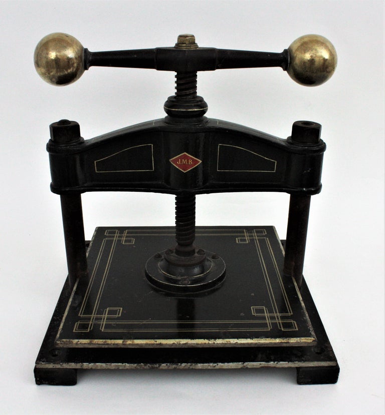 Spanish Cast Iron and Brass Paper Book Press, Early 20th Century at