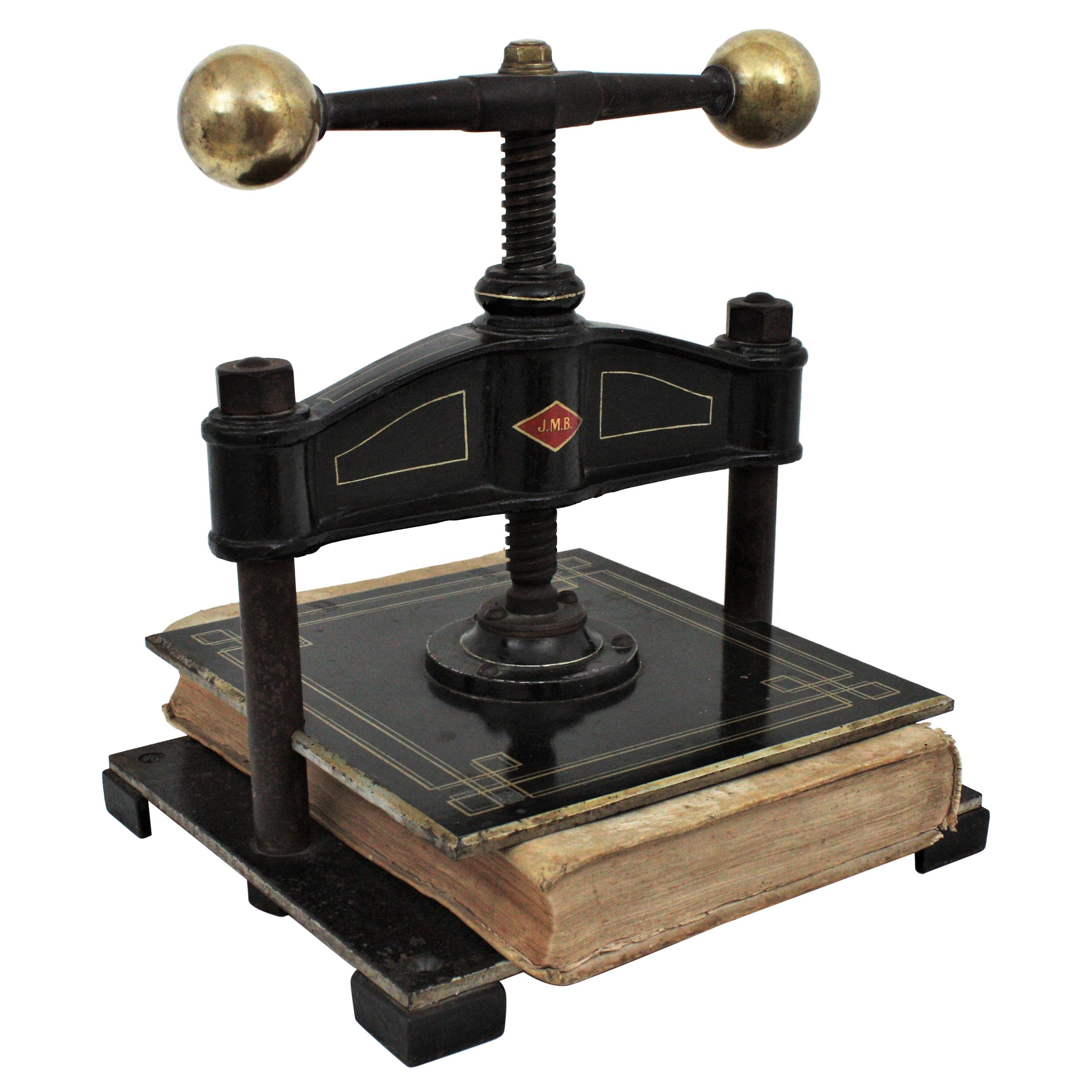 Spanish Cast Iron and Brass Paper Book Press, Early 20th Century