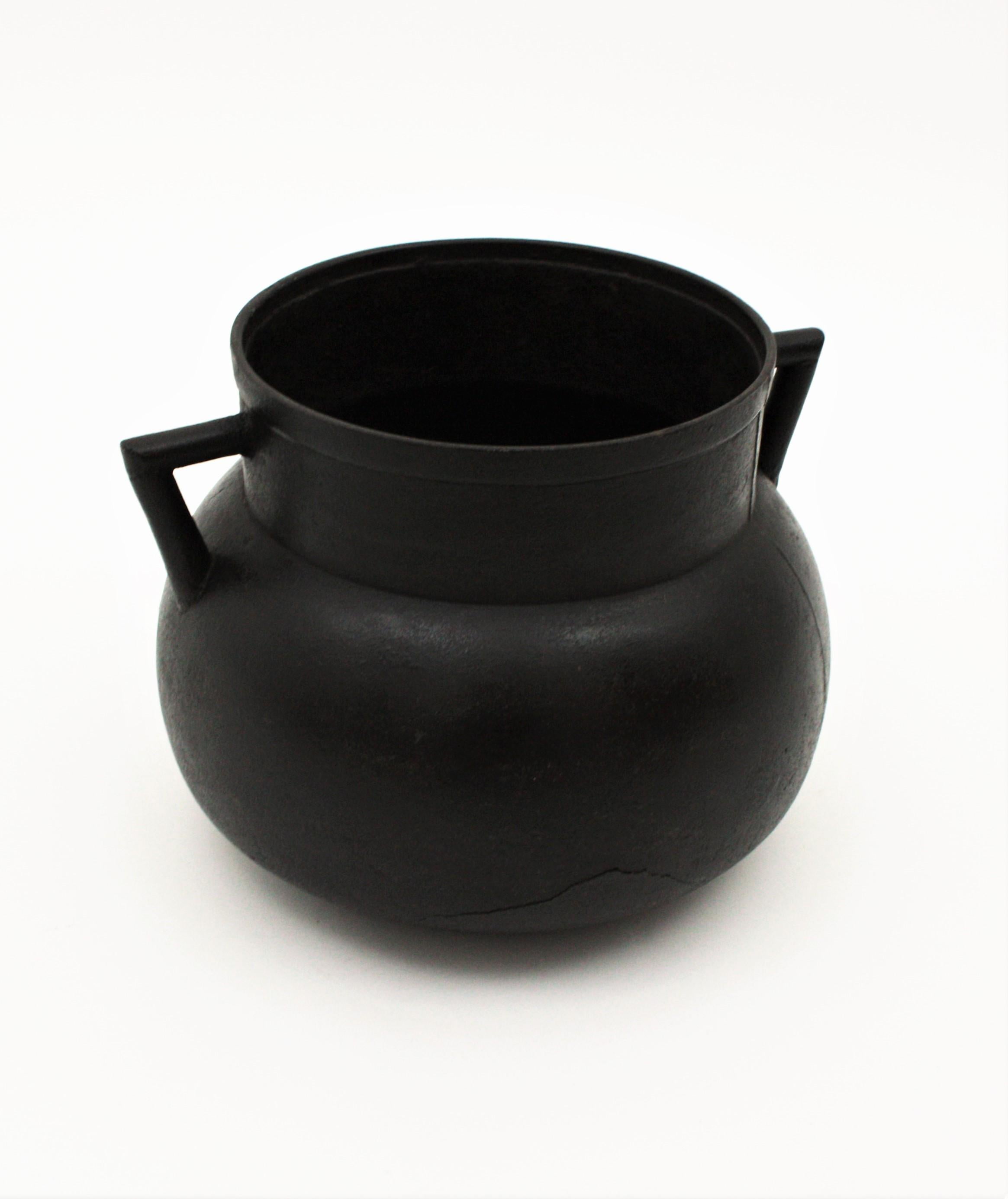Rustic Spanish Cast Iron Cauldron Pot or Vessel For Sale