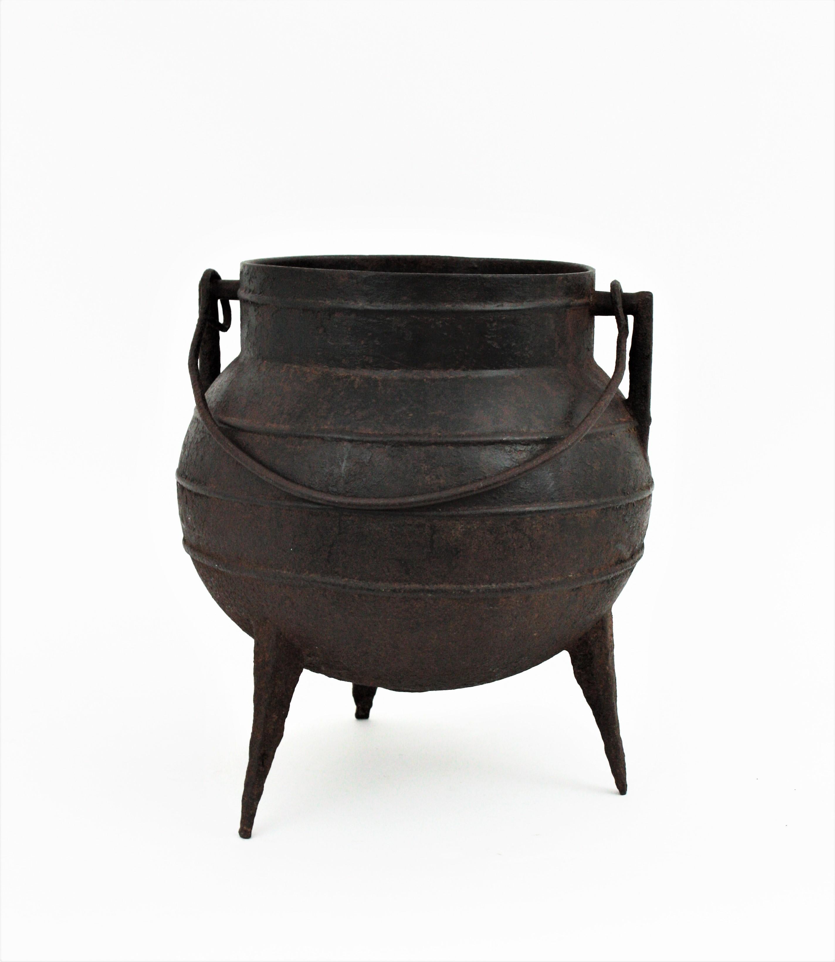 Rustic Spanish Cast Iron Cauldron Kitchen Pot Ice Bucket  For Sale