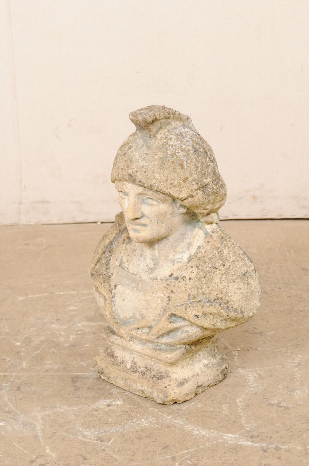 Spanish Cast-Stone Male Bust w/Helmet, 2 Ft Tall For Sale 2