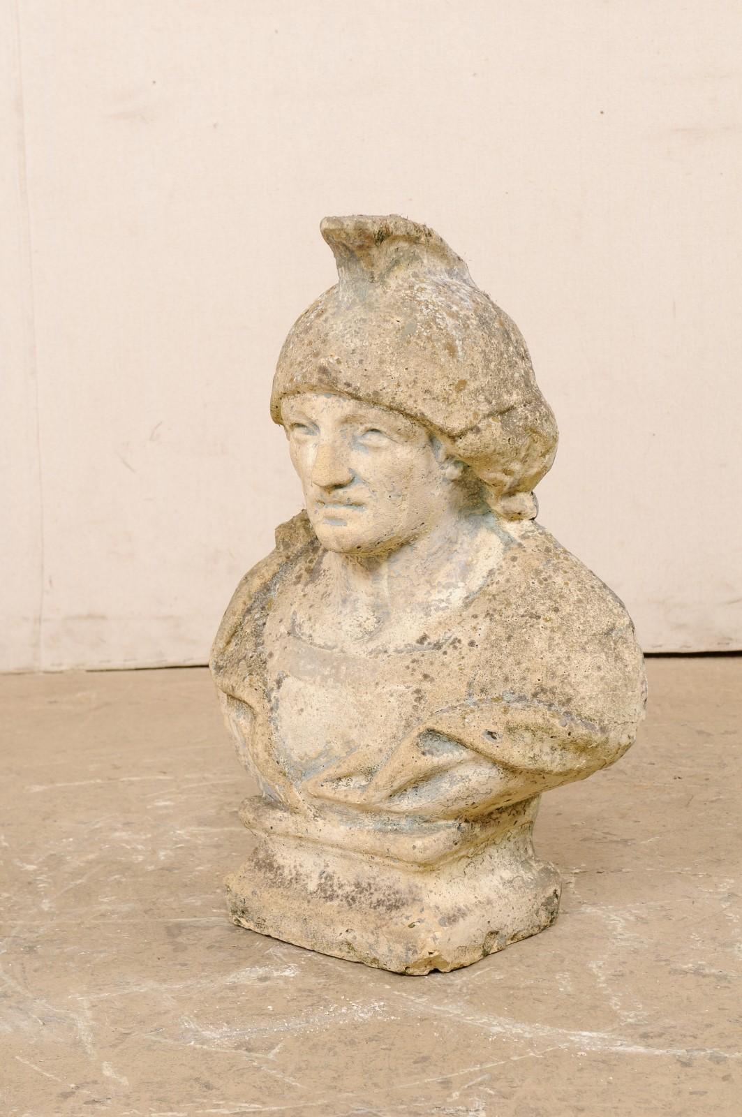 Spanish Cast-Stone Male Bust w/Helmet, 2 Ft Tall For Sale 3