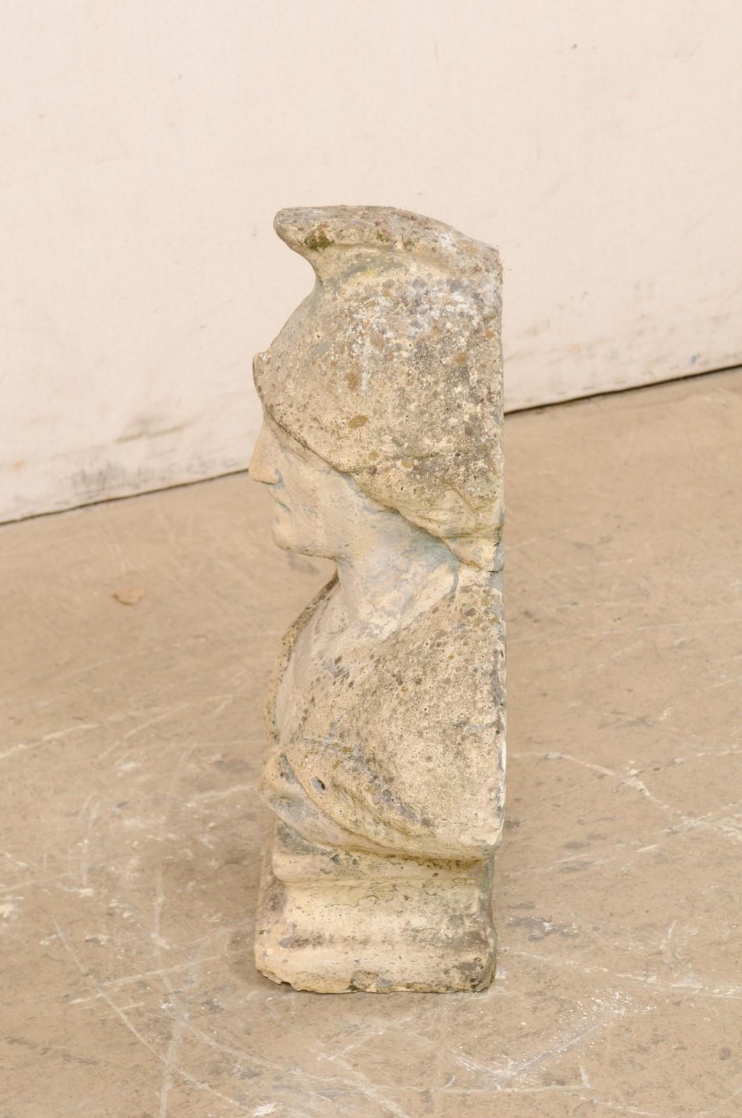 Spanish Cast-Stone Male Bust w/Helmet, 2 Ft Tall For Sale 1