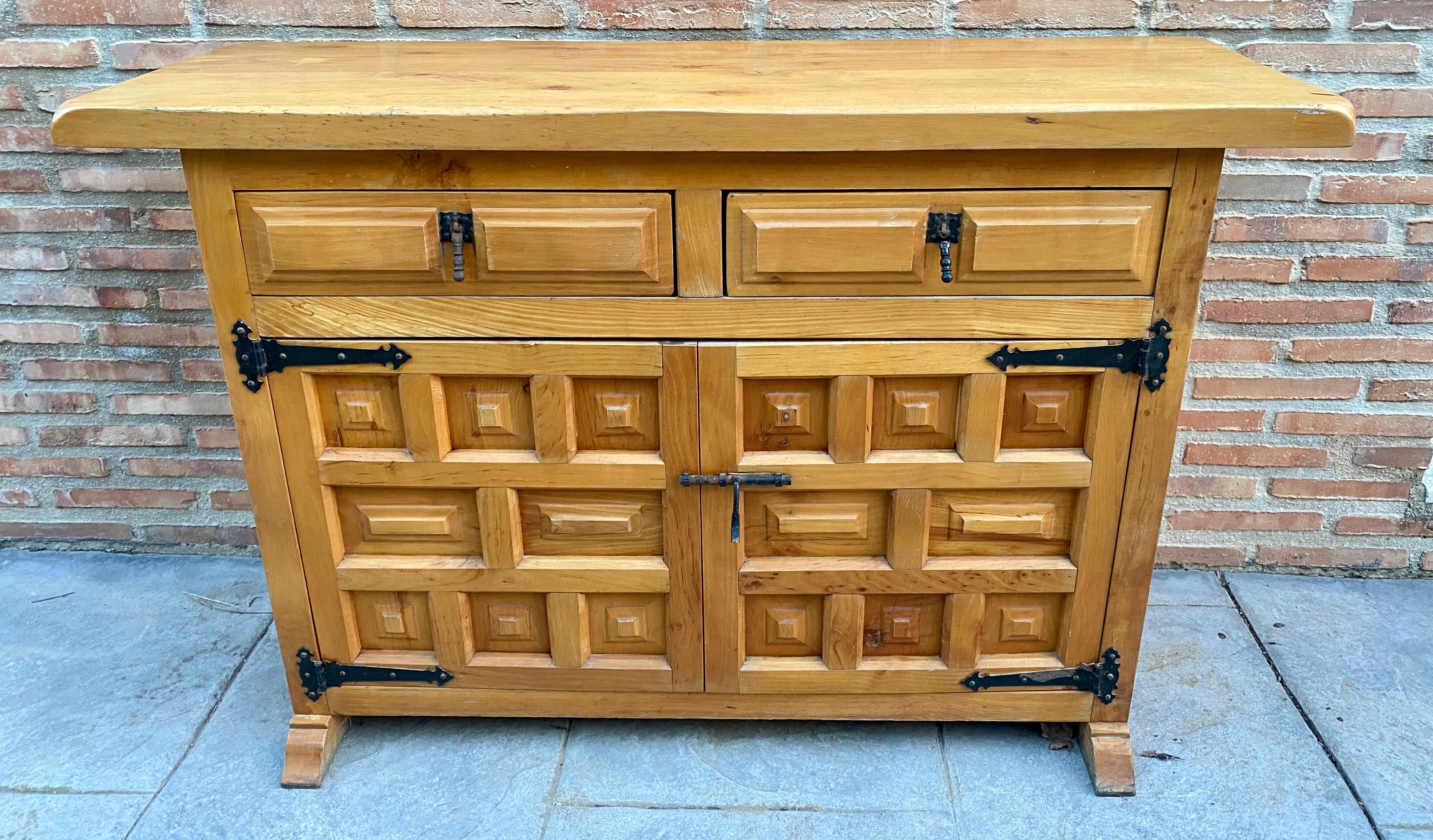 Spanish Colonial Spanish Catalan Carved Walnut Chest of Drawers, 1940s For Sale