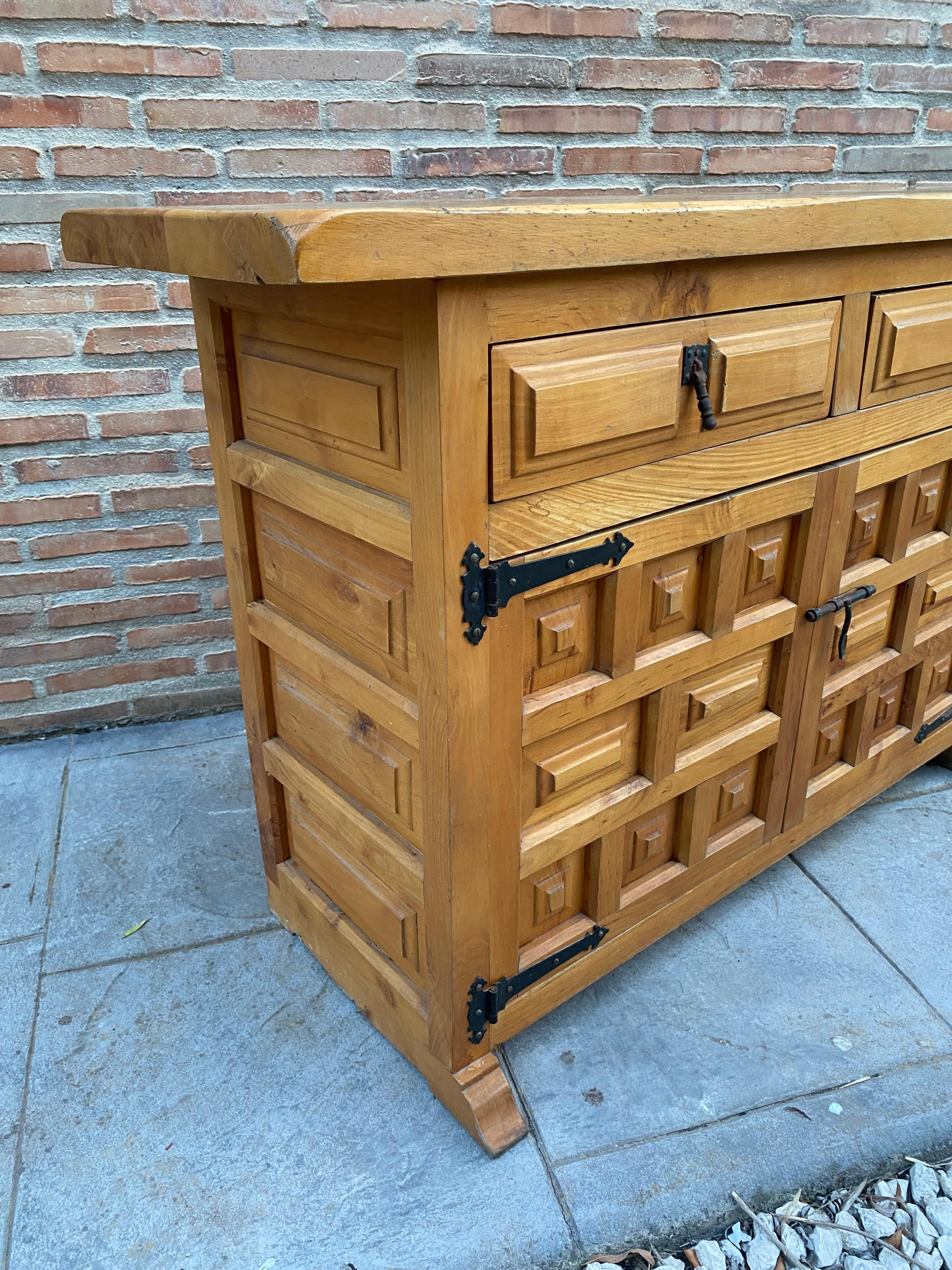 20th Century Spanish Catalan Carved Walnut Chest of Drawers, 1940s For Sale