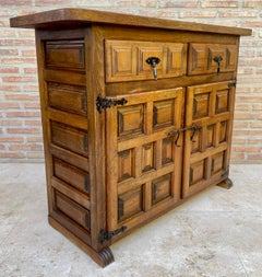 Spanish Catalan Carved Walnut Chest of Drawers, Highboy or Console, 1920s