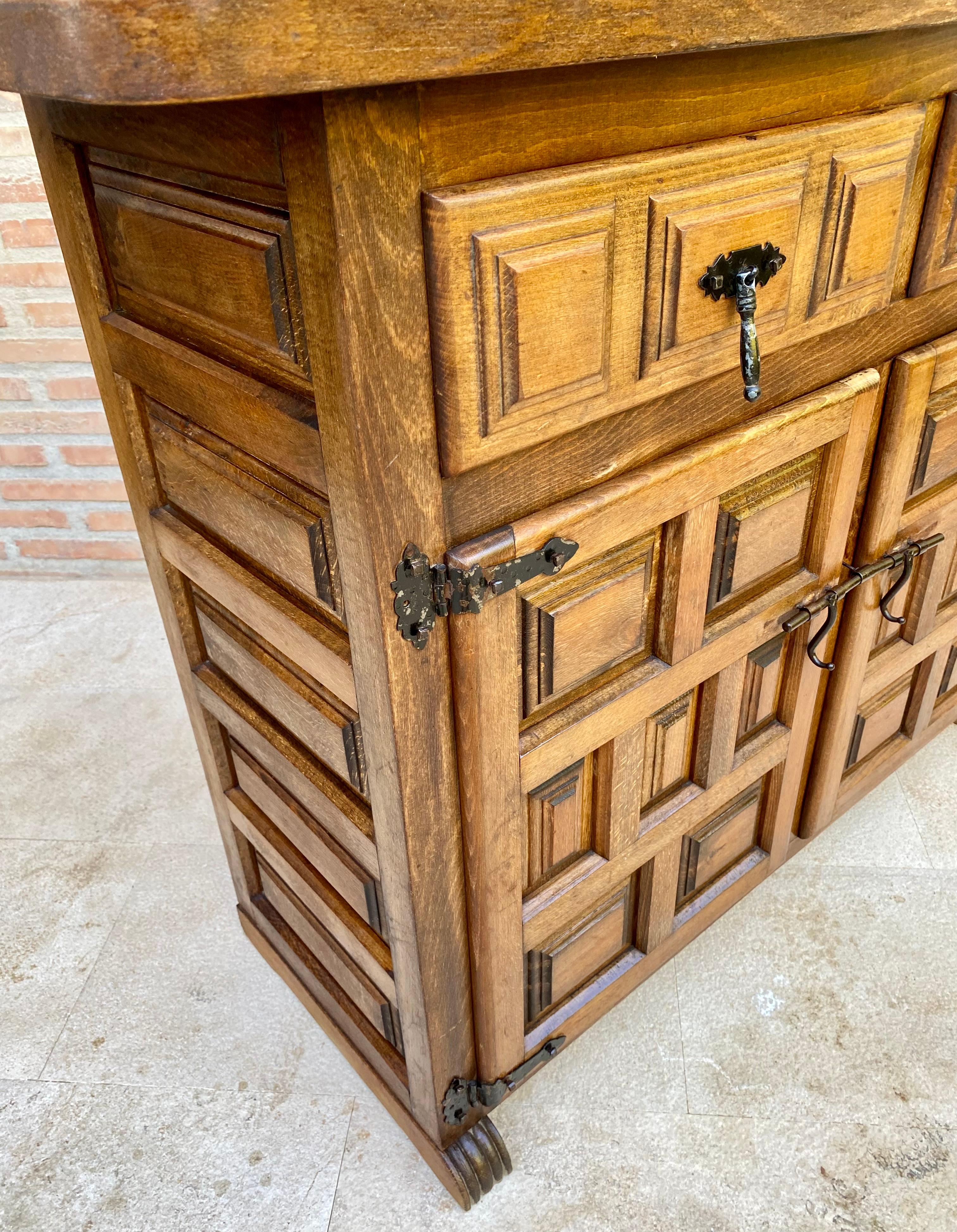 Spanish Catalan Carved Walnut Chest of Drawers, Highboy or Console, 1920s For Sale 3