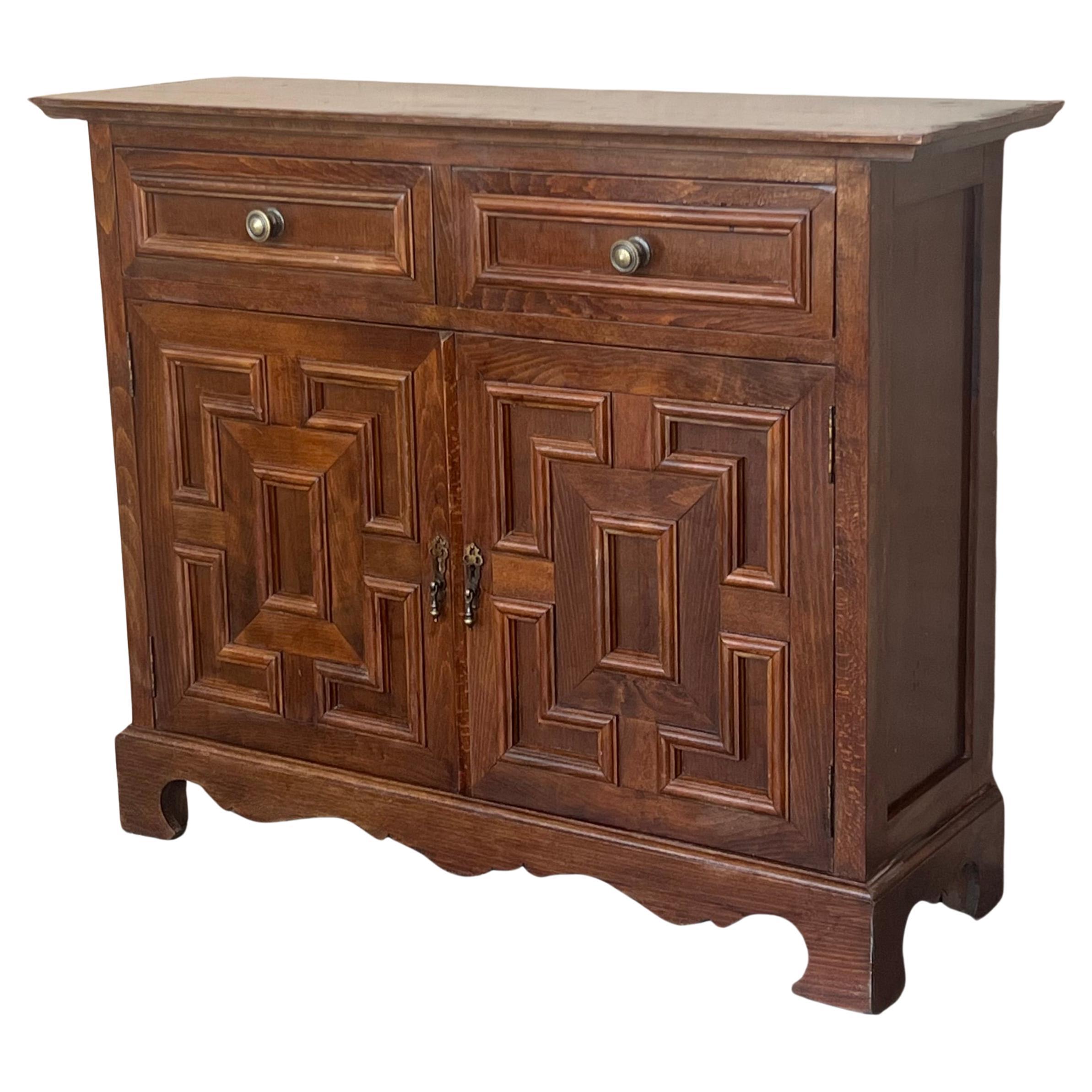 Spanish Catalan Carved Walnut Chest of Drawers, Highboy or Console, 1920s For Sale