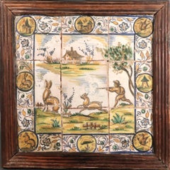 Spanish Catalan Faience Rabbit Hunting Tile Picture