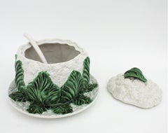 Spanish Cauliflower Glazed Ceramic Large Soup Tureen with Platter and Ladle