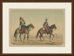 Spanish Cavalry Lithograph by José Rubio y Villegas: Cuirassier and Lancer, 1861