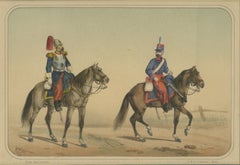 Spanish Cavalry Lithograph by José Rubio y Villegas: Cuirassier and Lancer, 1861
