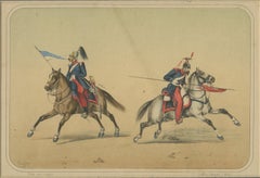 Spanish Cavalry Lithograph by José Rubio y Villegas: Lancers, 1861