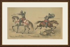 Spanish Cavalry Lithograph by José Rubio y Villegas: Medieval Cavalry, 1861