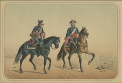Spanish Cavalry Lithograph by José Rubio y Villegas: Mounted Dragoons, 1861
