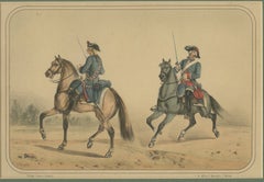 Spanish Cavalry Lithograph by José Rubio y Villegas: Sabre Officers, 1861