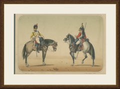 Spanish Cavalry Lithograph by José Villegas: Lancer and Officer, 1861