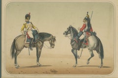 Spanish Cavalry Lithograph by José Villegas: Lancer and Officer, 1861