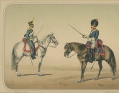 Spanish Cavalry Lithograph by José Villegas: Officers with Sabres, 1861