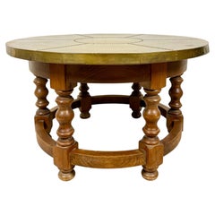 Spanish Center Table with Brass-Clad Top, Mid-20th Century