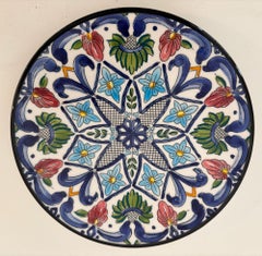 Spanish Ceramar Talavera Vintage Wall Plate Hand-Painted 7 in. Polychrome Colors