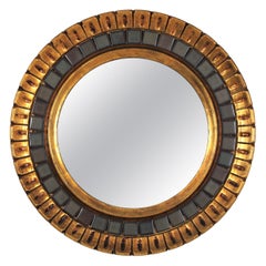 Spanish Ceramic Giltwood Round Sunburst Mirror, 1960s