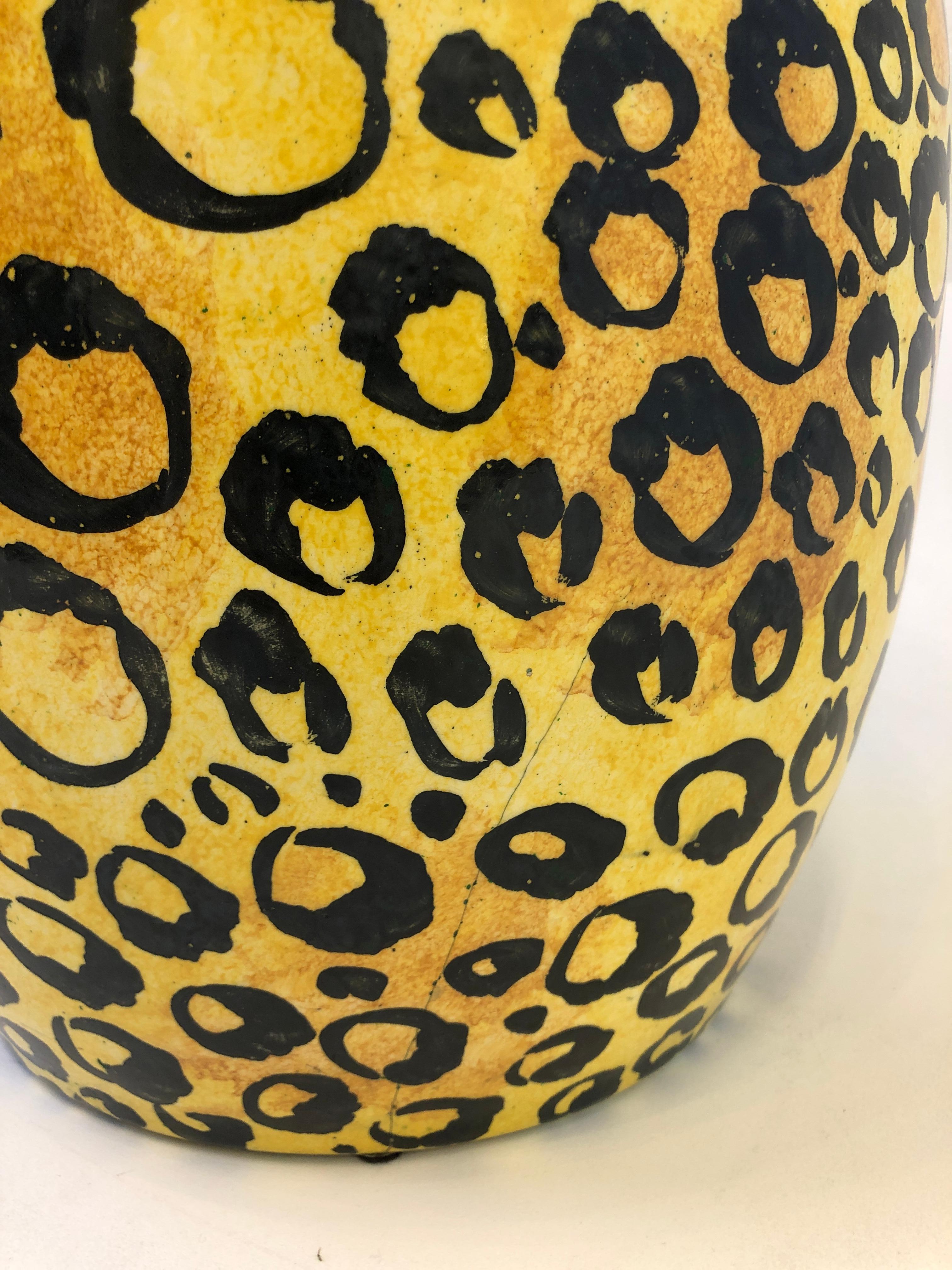 Mid-20th Century Spanish Ceramic Leopard Print Drum Table  For Sale